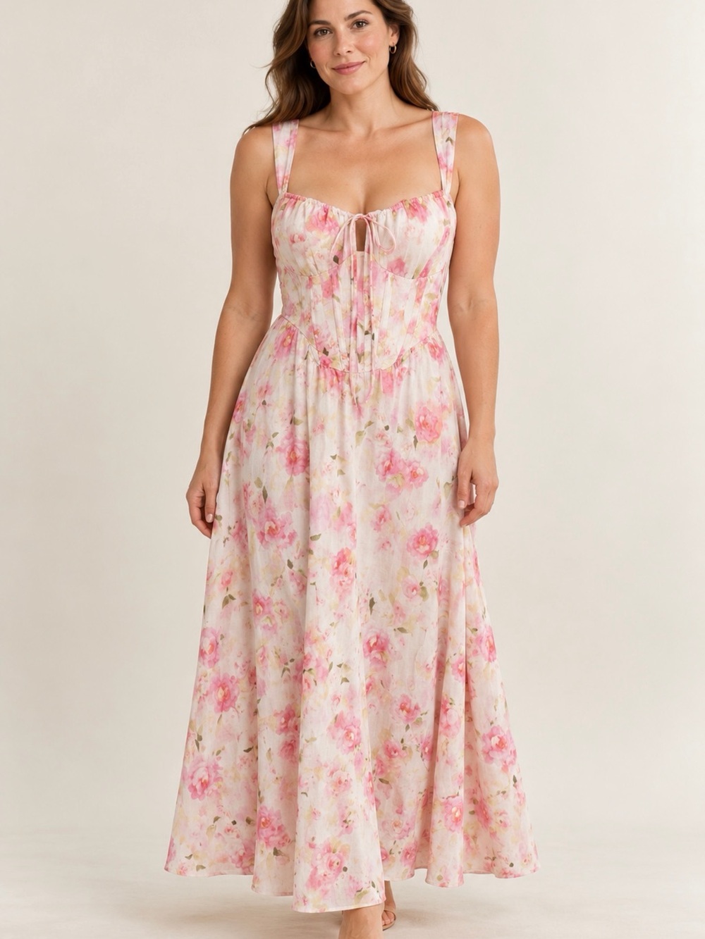 Bardot Pink Floral Tie-Front Maxi Dress